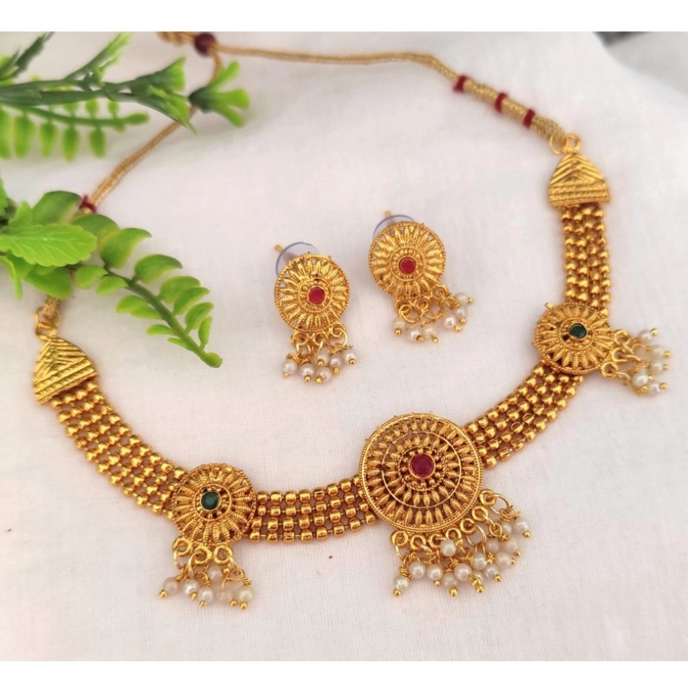 Amfyn Women's Gold Plated Choker Necklace And Earring Set (Multicolor)