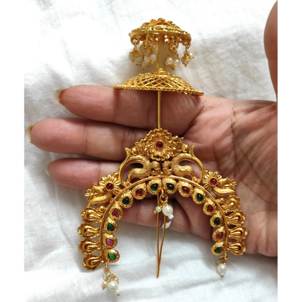 Amfyn Women's Gold Plated Hair Brooch Bun Hair Accessories (Multicolor)
