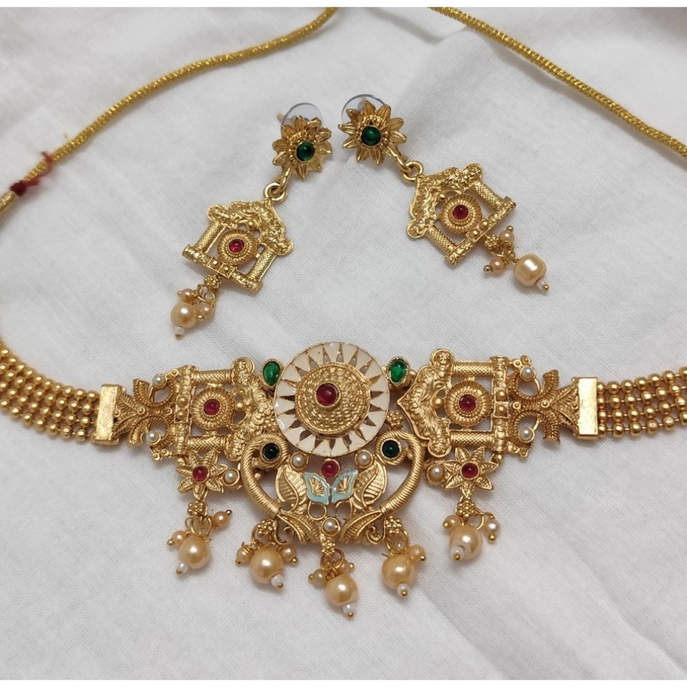 Amfyn Women's Gold Plated Meenakari Necklace And Earring Set (Multicolor)