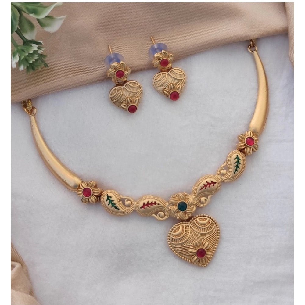 Amfyn Women's Gold Plated Necklace And Earring Set (Multicolor)