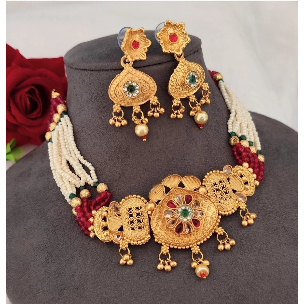 Amfyn Women's Gold Plated Choker Necklace And Earring Set (Multicolor)