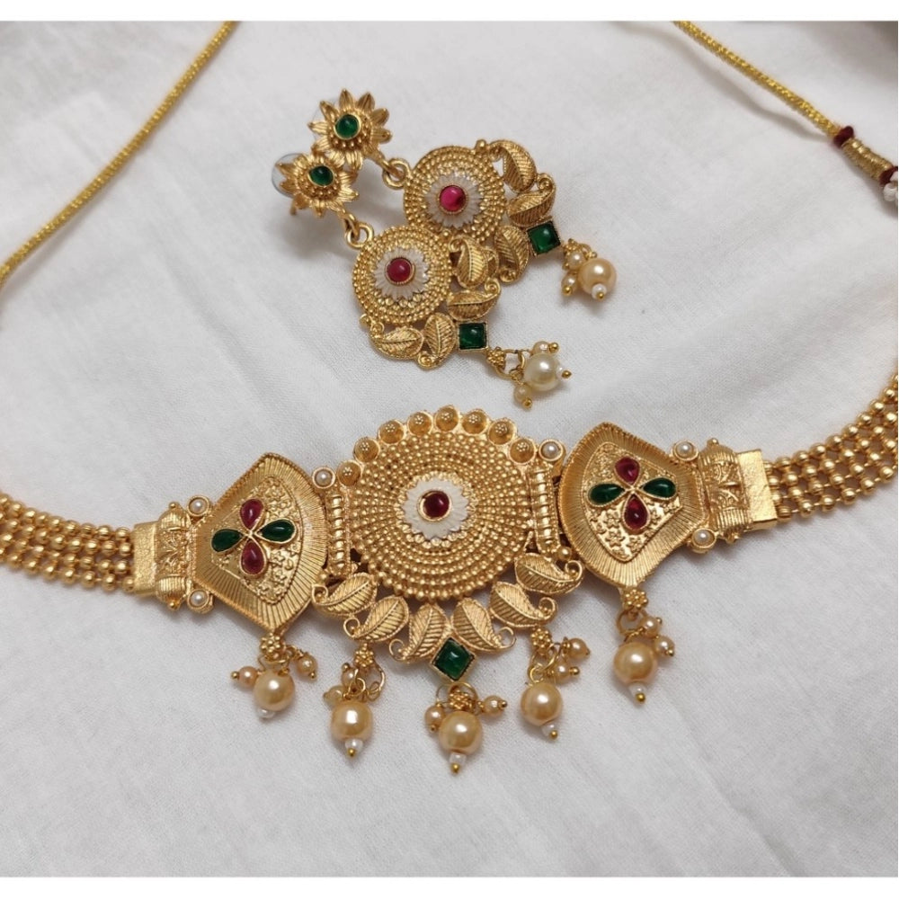 Amfyn Women's Gold Plated Meenakari Necklace And Earring Set (Multicolor)