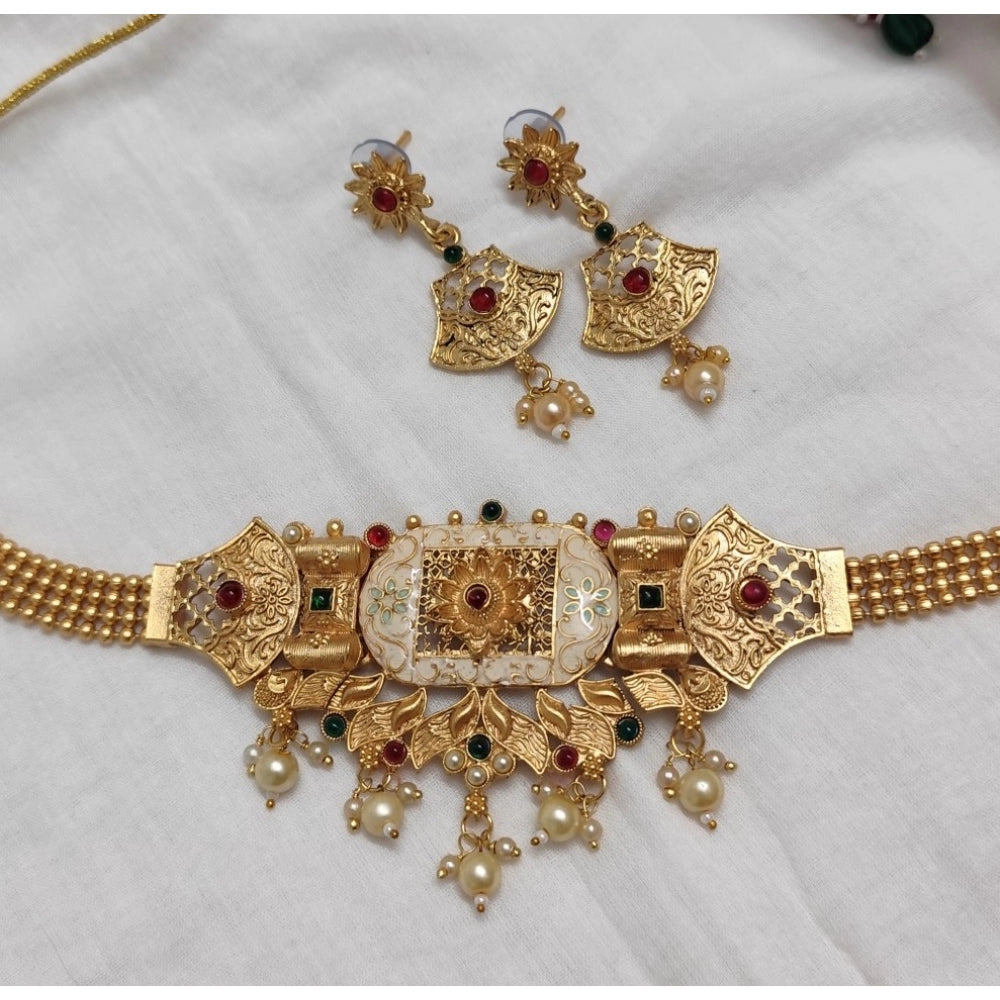 Amfyn Women's Gold Plated Meenakari Necklace And Earring Set (Multicolor)
