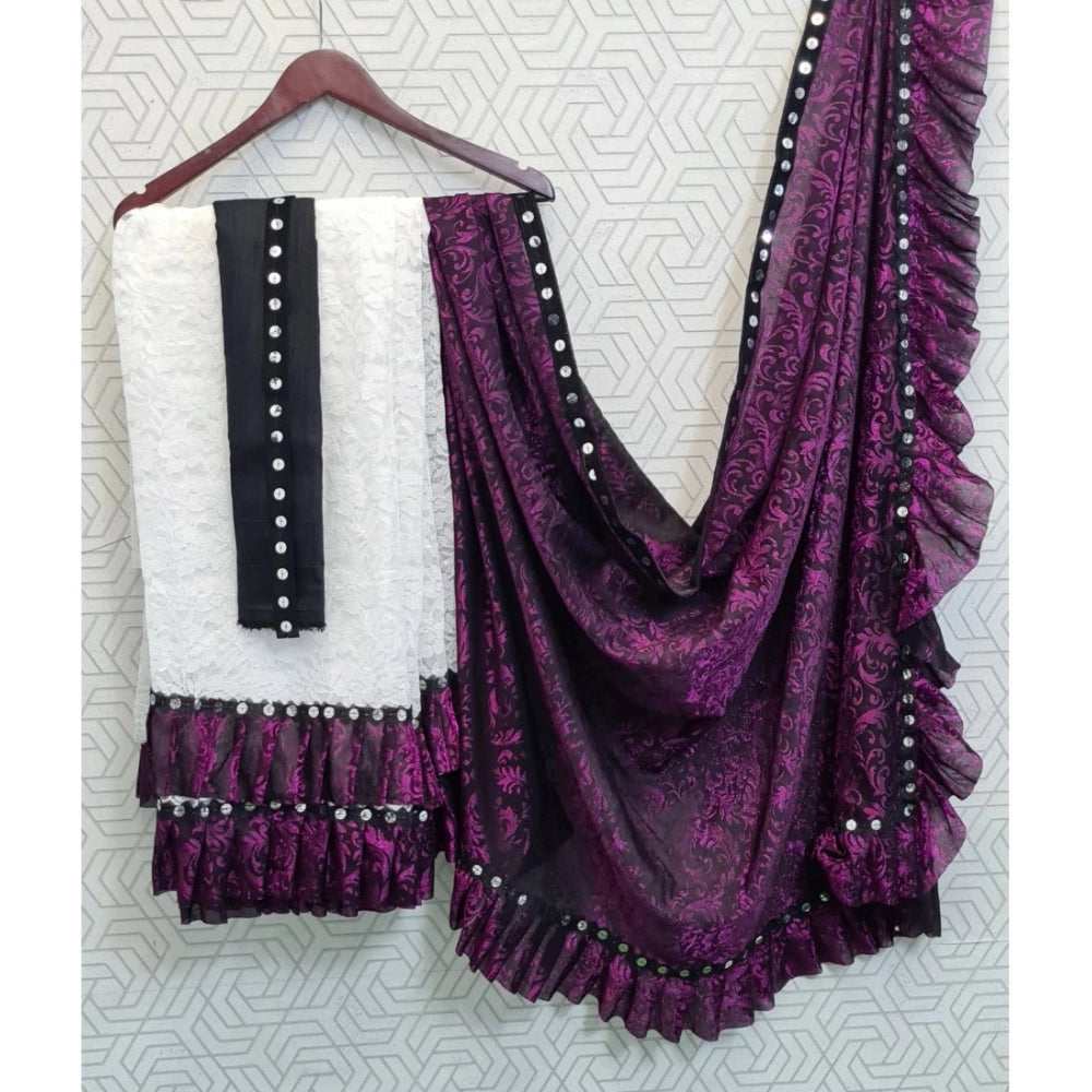 Amfyn Women's Silk With Mirror Lace Solid Saree With Unstitched Blouse (Pink, 5-5 Mtrs)