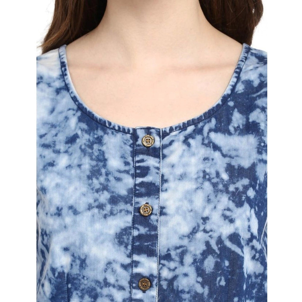 Amfyn Women's Denim Tie & Dye Sleeveless Above Knee Dress (Blue)