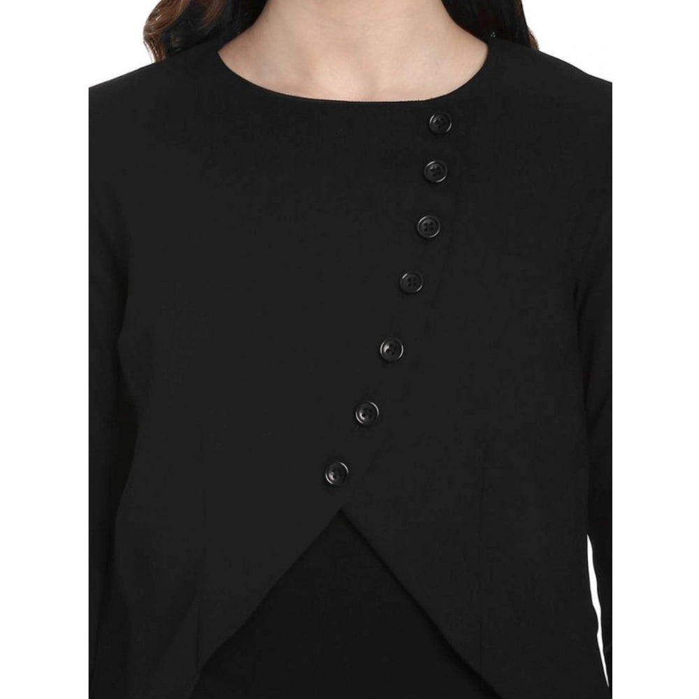 Amfyn Women's Polyester Diagonal Cut Long Sleeves Blazer (Black)