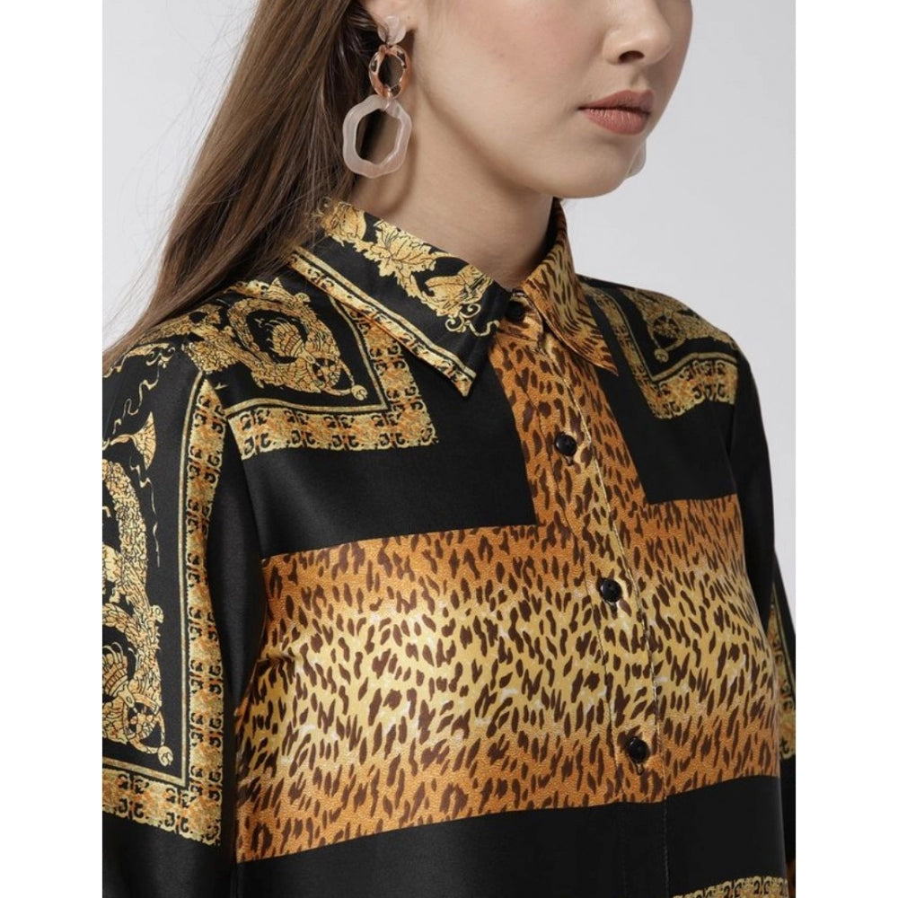Amfyn Women's Satin Animal Print 3-4th Sleeves Above Knee Dress (White - Orange)