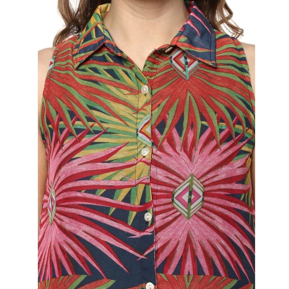 Amfyn Women's Polyester Floral Sleeveless Below Knee Dress (Multicolor)