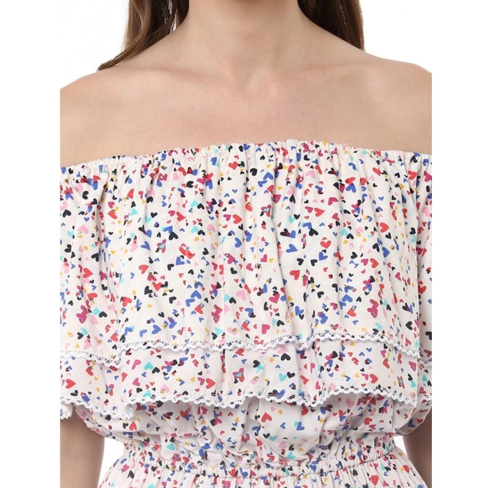 Amfyn Women's Rayon Floral Half Sleeve Above Knee Dress (Multicolor)