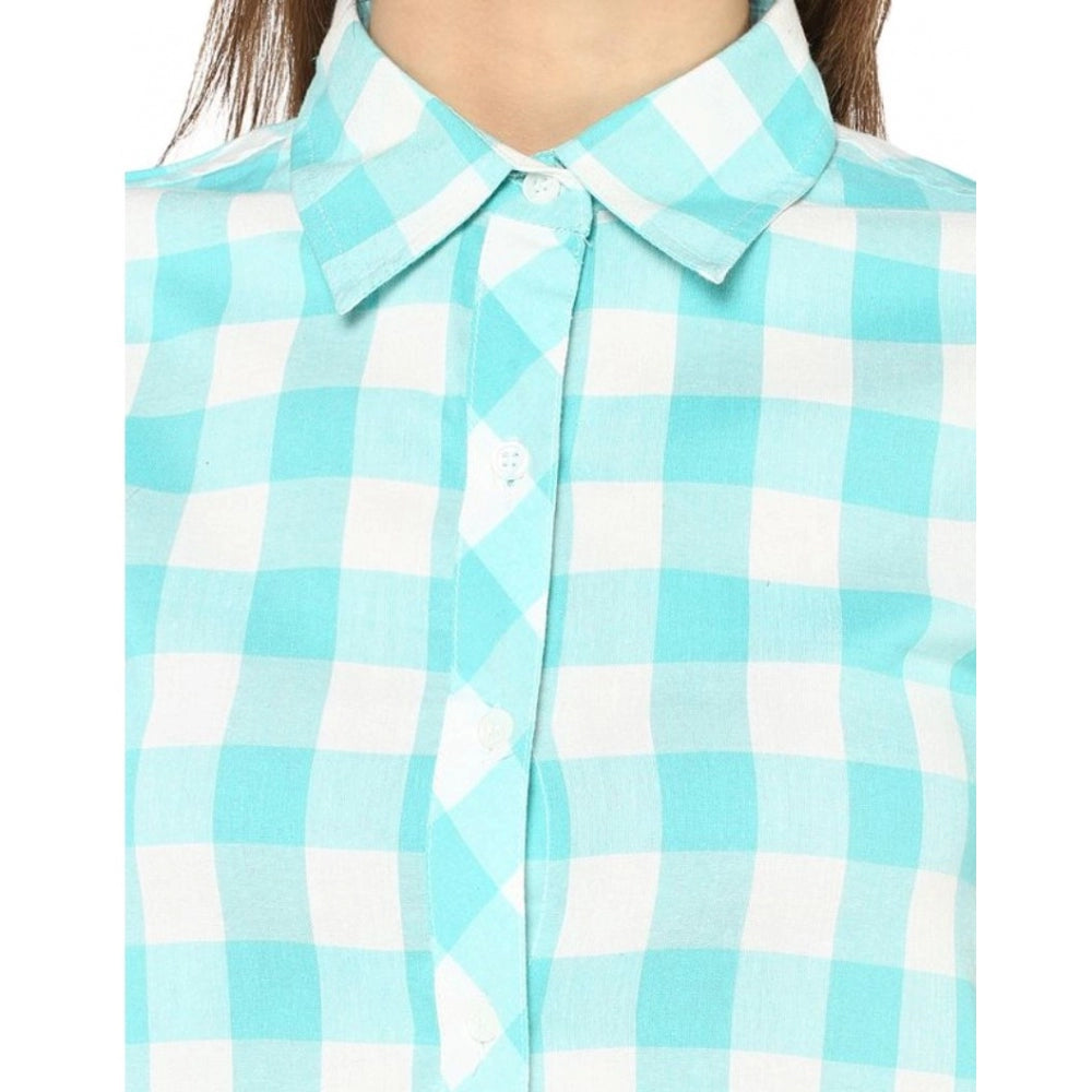 Amfyn Women's Rayon Checkered Short Sleeve Above Knee Dress (SkuBlue - White)