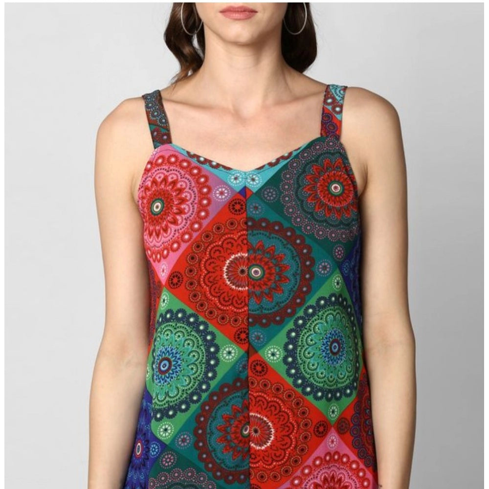 Amfyn Women's Polyester Asymmetrical Shoulder Straps Knee-Length Dress (Multicolor)