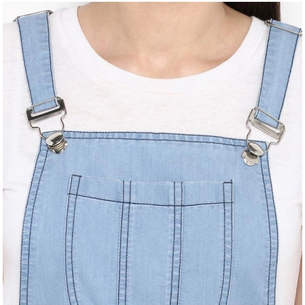 Amfyn Women's Denim Solid Sleeveless Above Knee Dress (Blue)