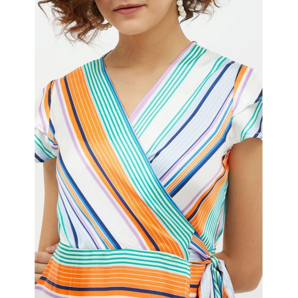 Amfyn Women's Satin Striped Short Sleeve Knee-Length Dress (Multicolor)