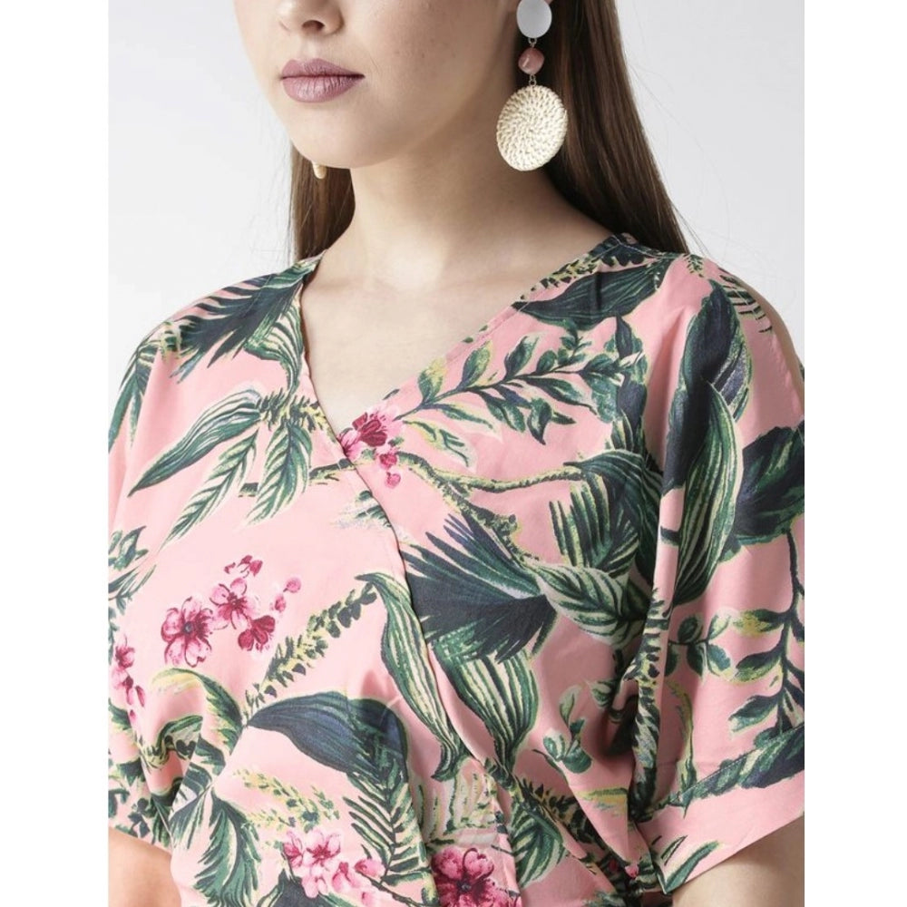 Amfyn Women's Polyester Floral Half Sleeve Jumpsuit (Pink)