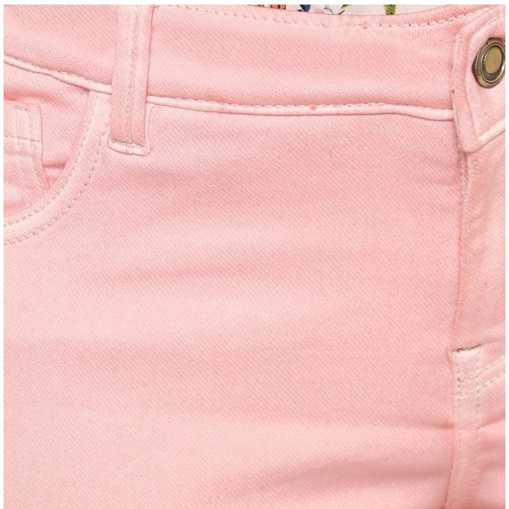 Amfyn Women's Denim Solid Buttoned Jeans (Pink)