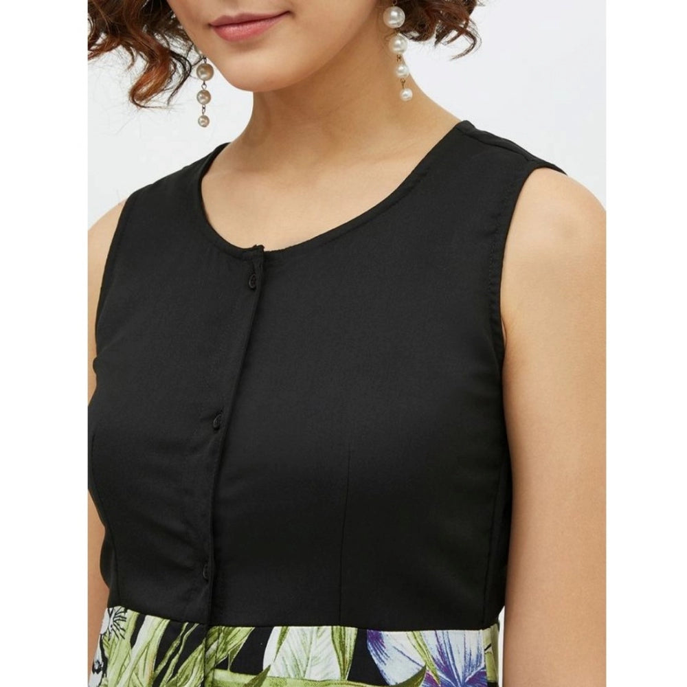 Amfyn Women's Rayon Floral Sleeveless Calf-length Dress (Multicolor)