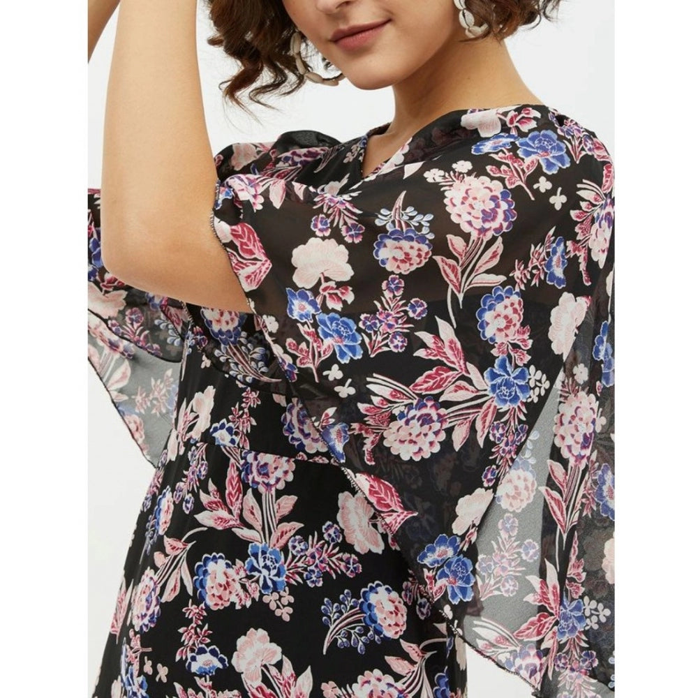 Amfyn Women's Polyester Chain Print Cap Sleeve Calf-length Dress (Multicolor)