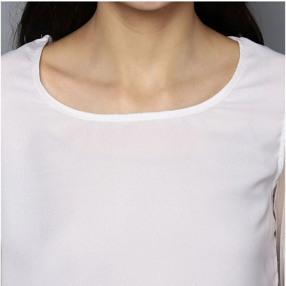 Amfyn Women's Polyester Solid Tier Sleeve Top (White)