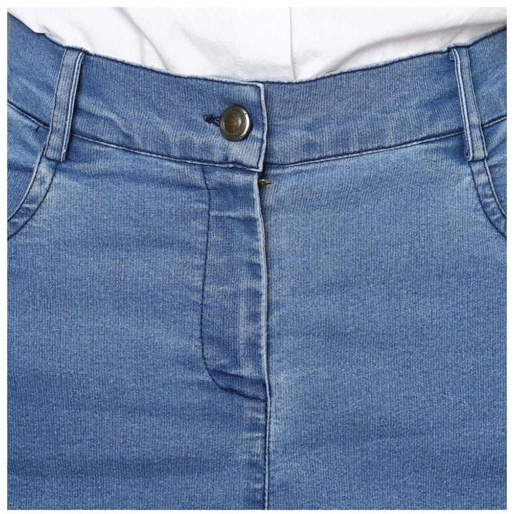 Amfyn Women's Denim Washed Buttoned Skirt (Blue)