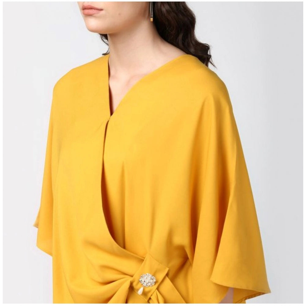 Amfyn Women's Polyester Solid Cape Sleeve Top (Yellow)