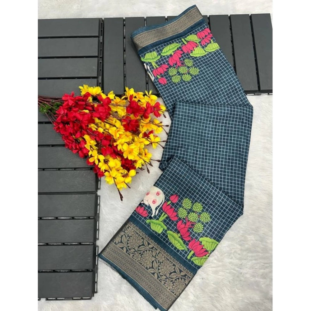 Amfyn Women's Dola Silk Printed Saree With Unstitched Blouse (Grey, 5-5 Mtrs)