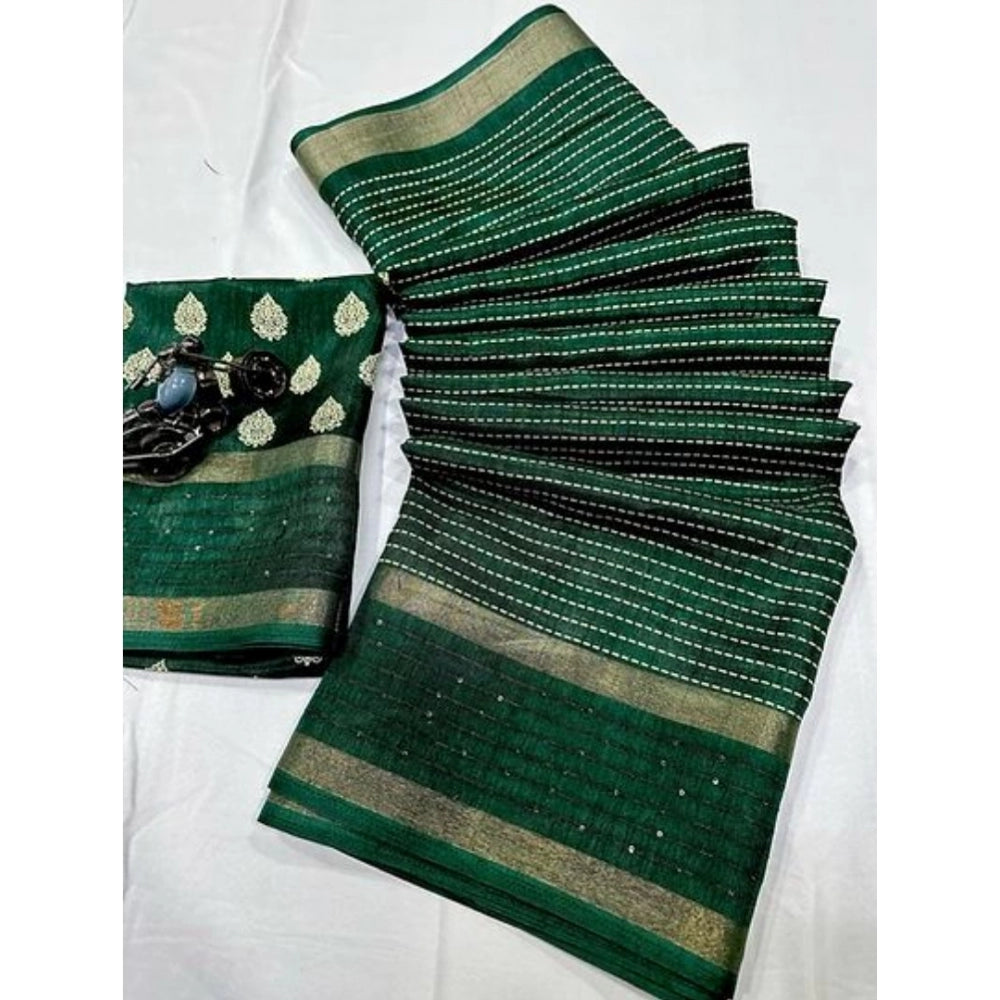 Amfyn Women's Dola Silk Printed Saree With Unstitched Blouse (Green, 5-5 Mtrs)