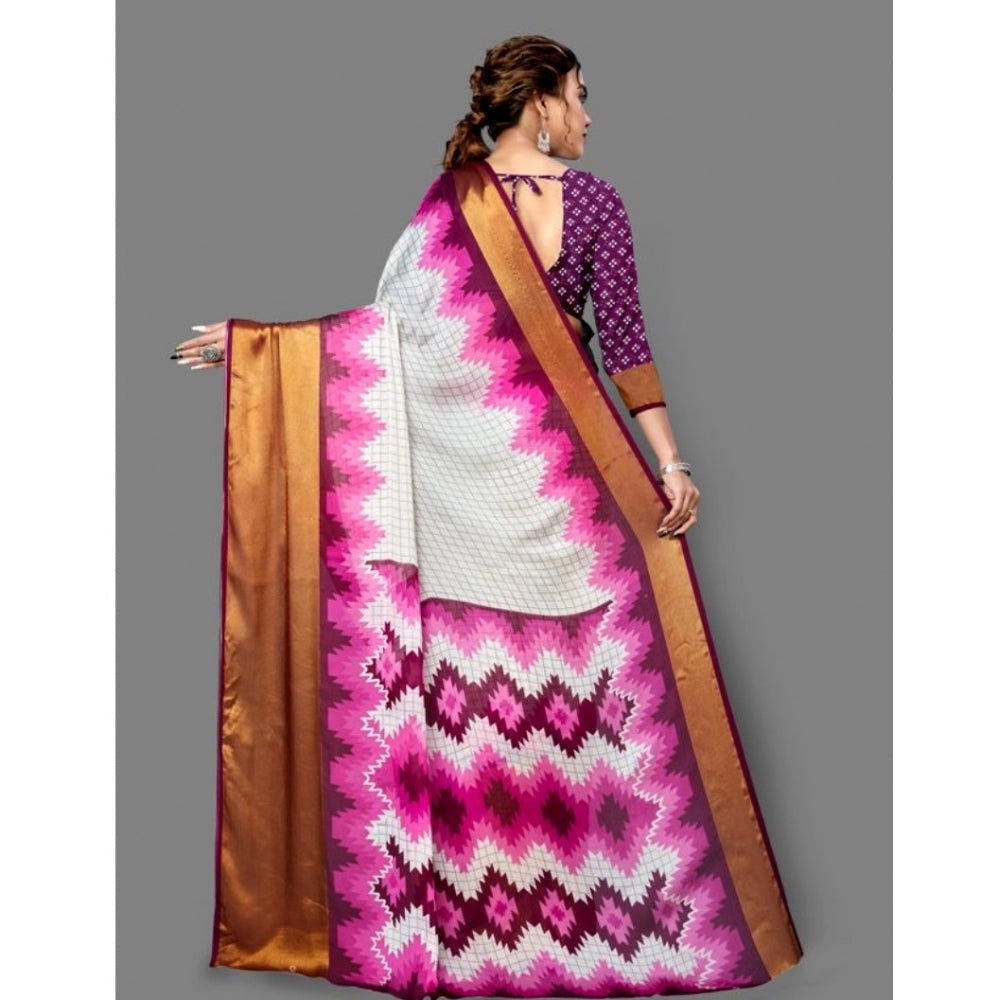 Amfyn Women's Chiffon Printed Saree With Unstitched Blouse (Purple, 5-5 Mtrs)