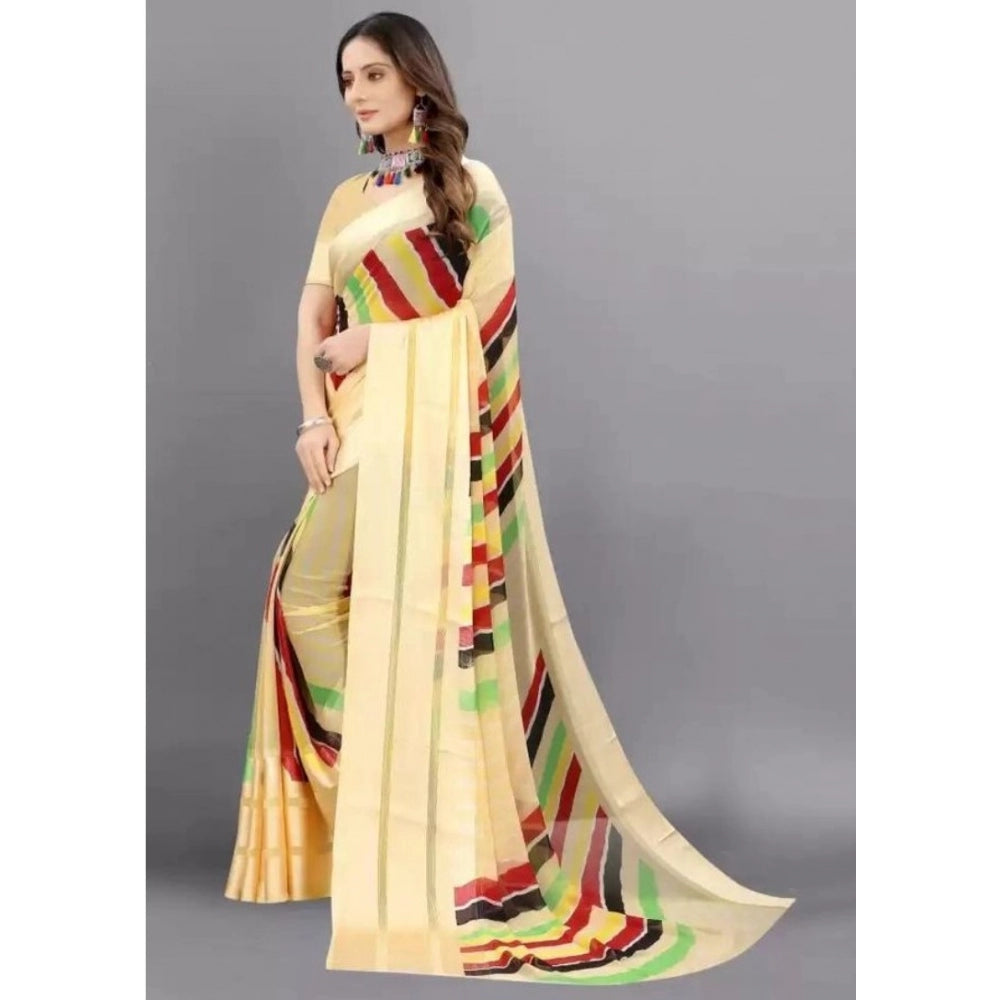 Amfyn Women's Sattin Patta Printed Saree With Unstitched Blouse (Yellow, 5-5 Mtrs)