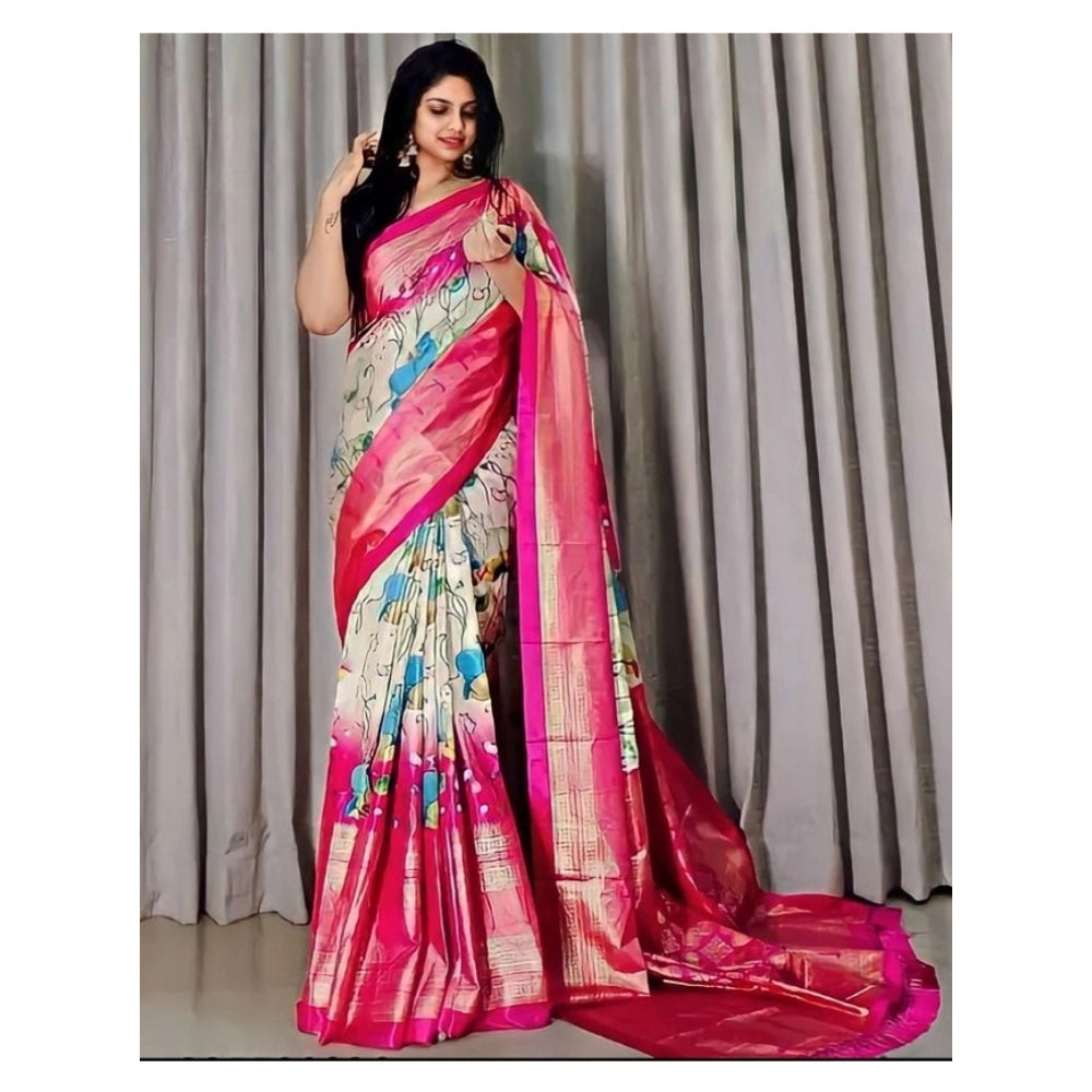 Amfyn Women's Dola Foli Printed Saree With Unstitched Blouse (Pink, 5-5 Mtrs)