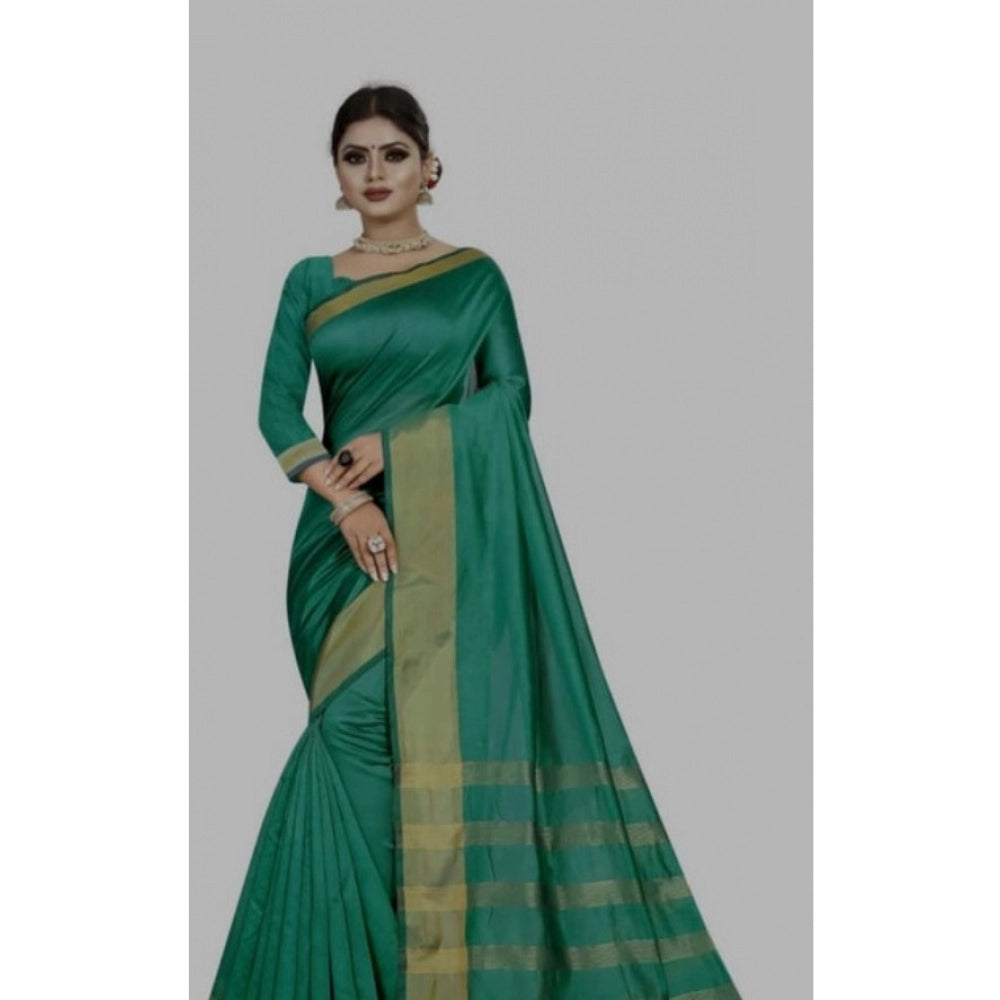 Amfyn Women's Cotton Woven Saree With Unstitched Blouse (Light Green, 5-5 Mtrs)