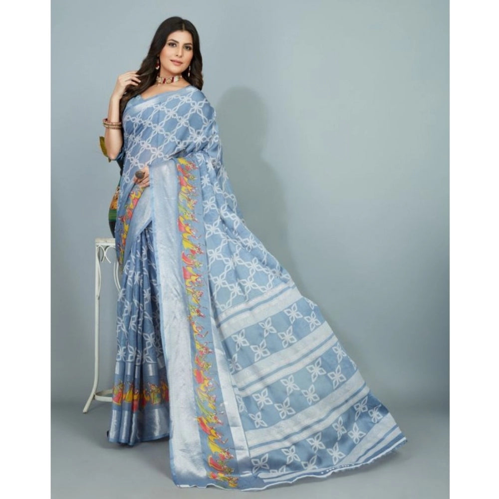 Amfyn Women's Moss Chiffon Printed Saree With Unstitched Blouse (Grey, 5-5 Mtrs)