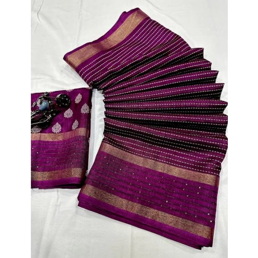 Amfyn Women's Dola Silk Printed Saree With Unstitched Blouse (Wine, 5-5 Mtrs)