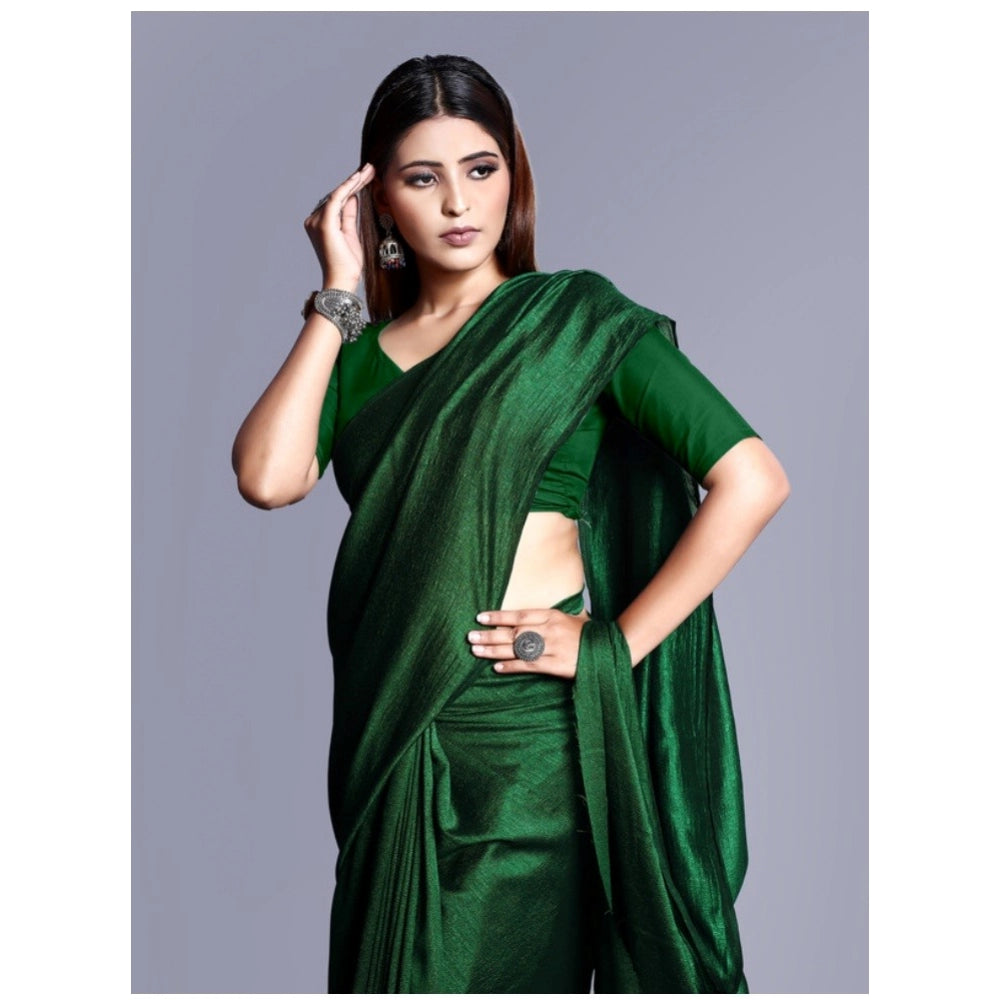 Amfyn Women's Vichitra Solid Saree With Unstitched Blouse (Green, 5-5 Mtrs)