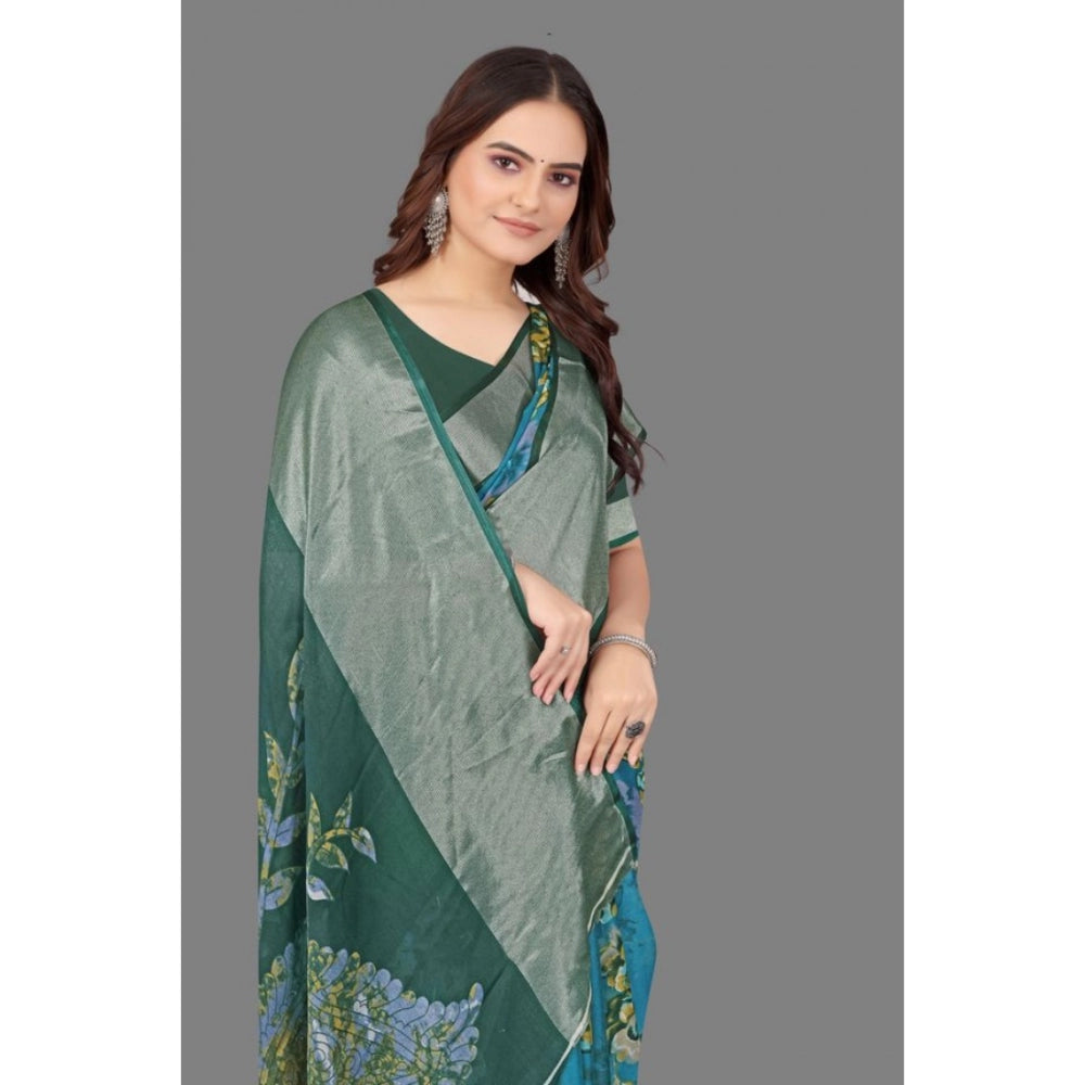 Amfyn Women's Chiffon Printed Saree With Unstitched Blouse (Sky Blue, 5-5 Mtrs)