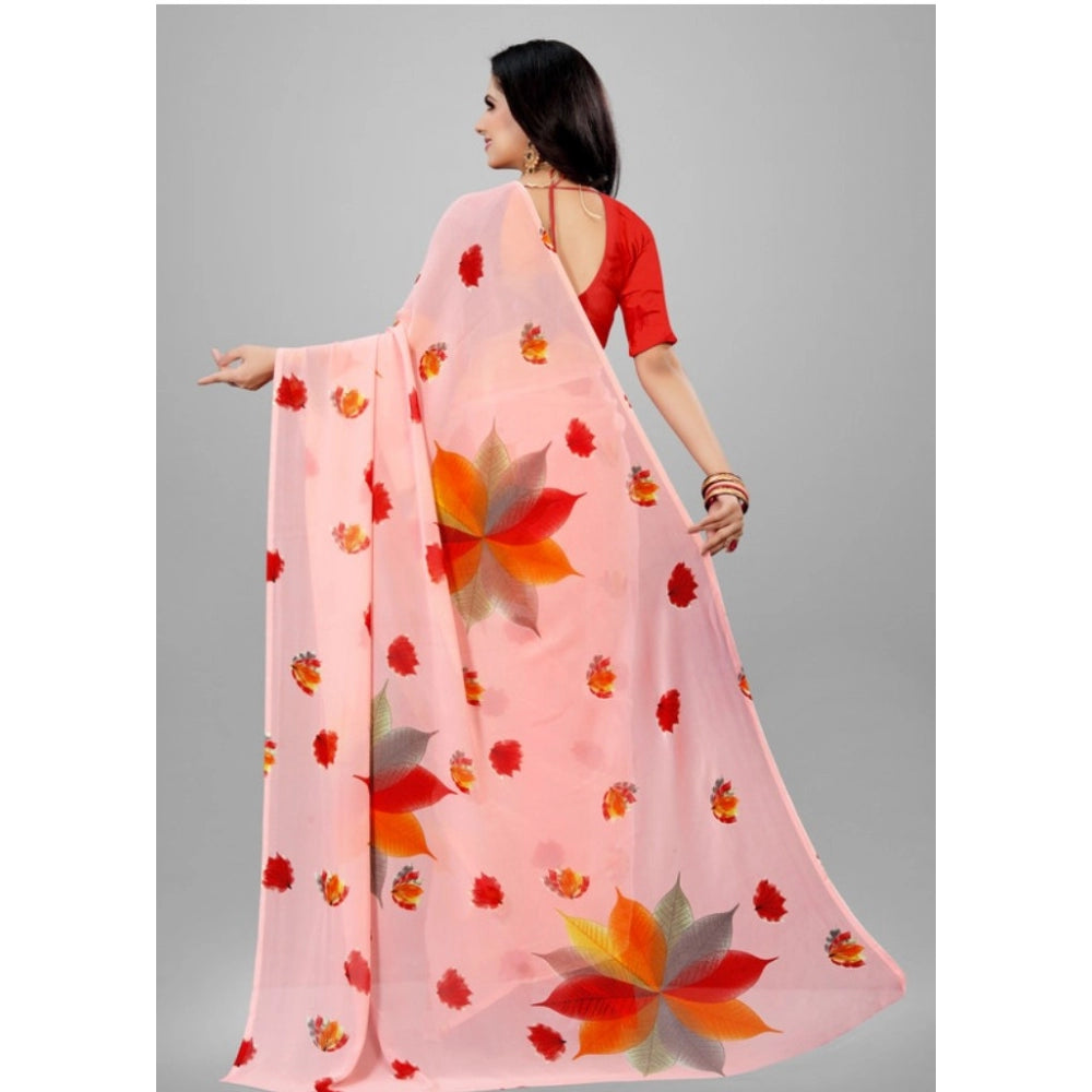 Amfyn Women's Georgette Printed Saree With Unstitched Blouse (Pink, 5-5 Mtrs)