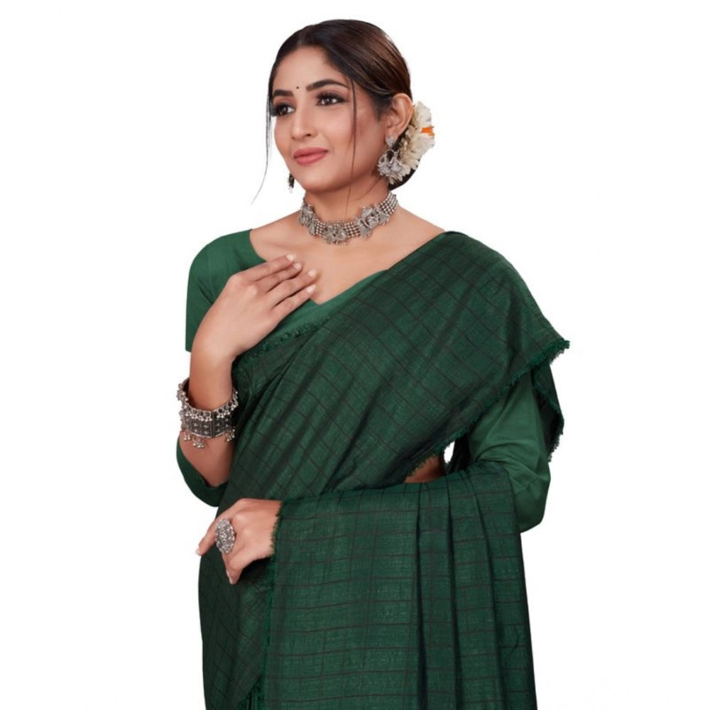 Amfyn Women's Vichitra Checked Saree With Unstitched Blouse (Green, 5-5 Mtrs)