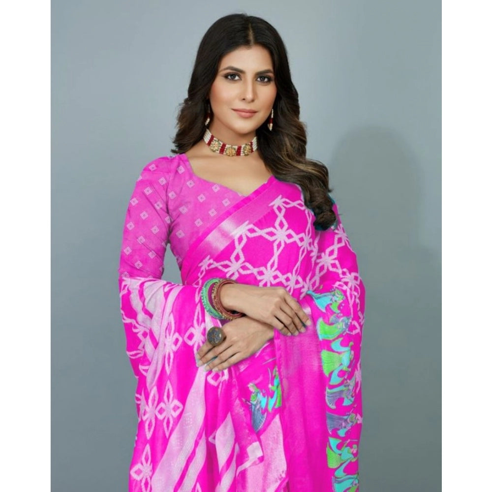 Amfyn Women's Moss Chiffon Printed Saree With Unstitched Blouse (Pink, 5-5 Mtrs)