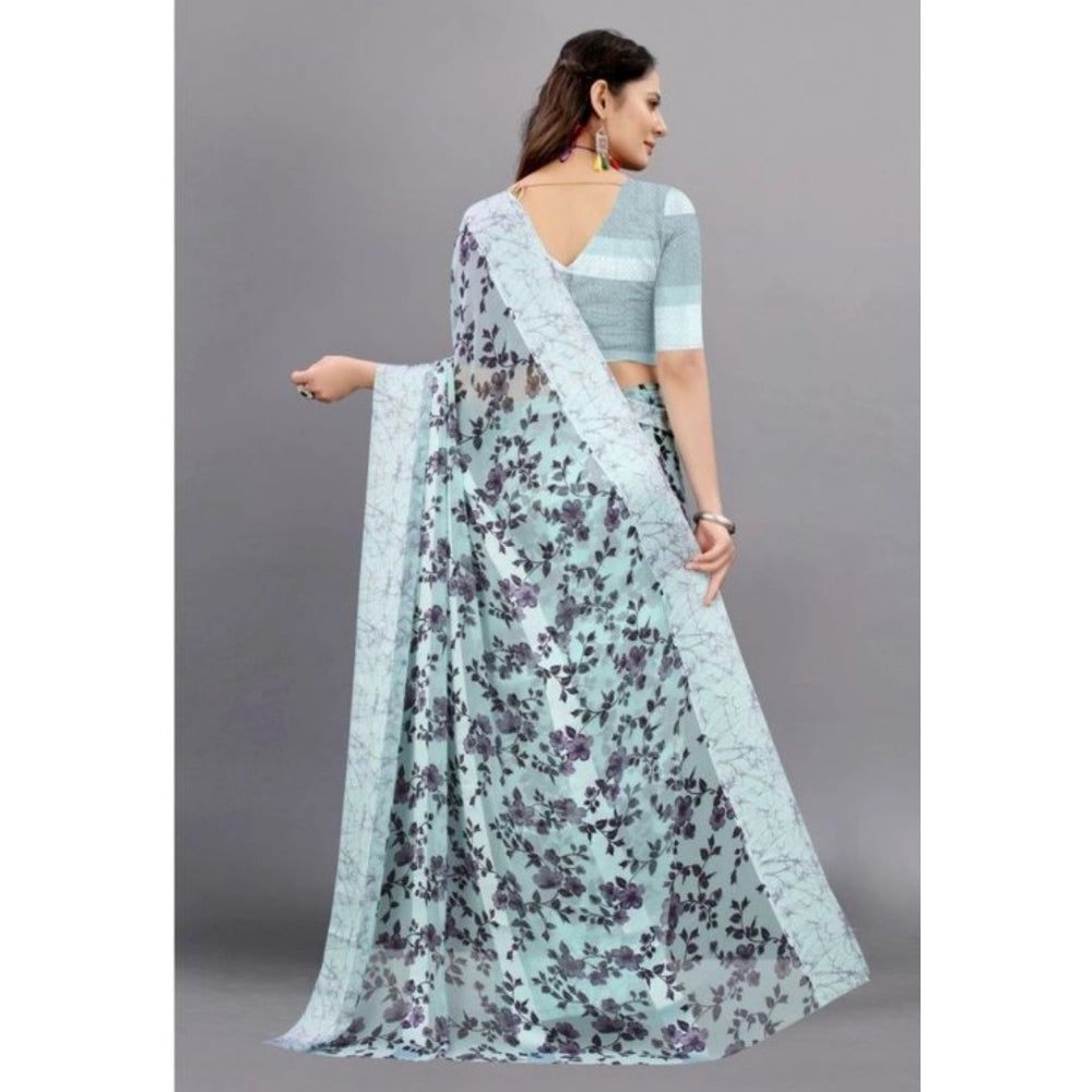 Amfyn Women's Sattin Patta Printed Saree With Unstitched Blouse (Grey, 5-5 Mtrs)