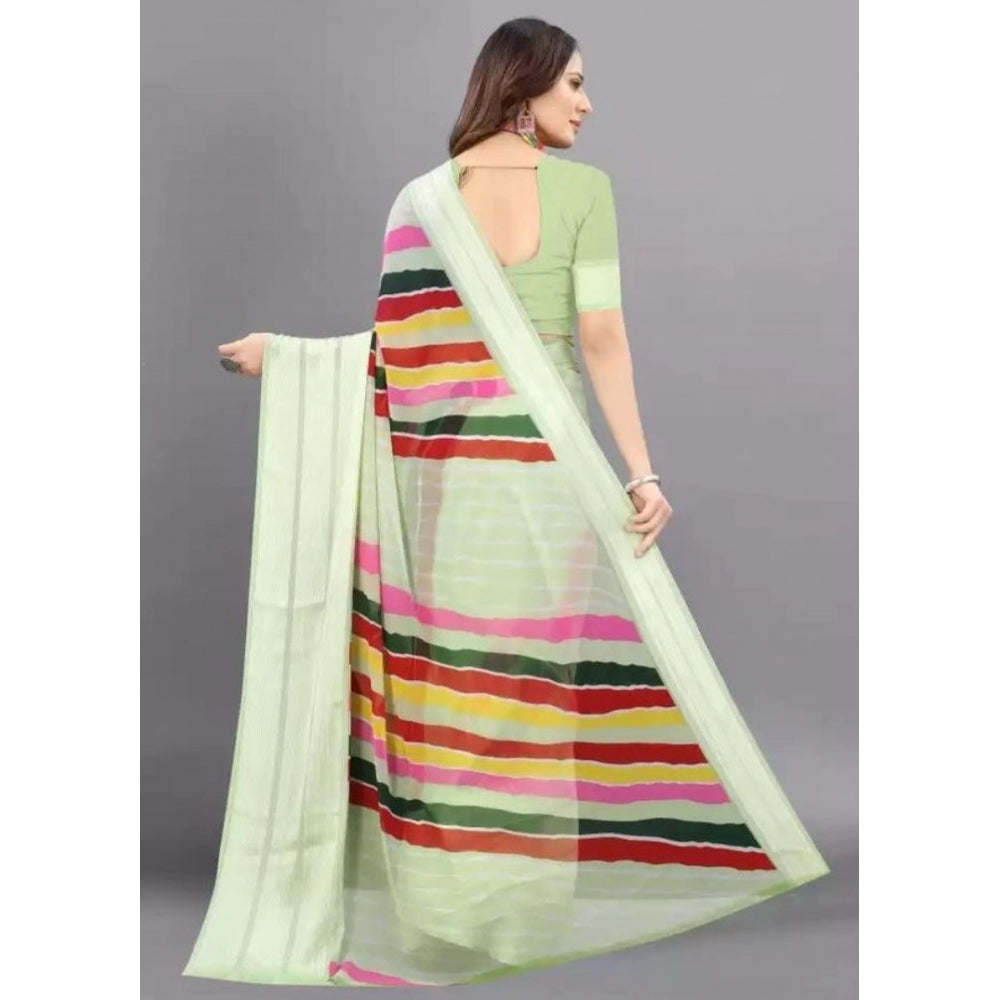 Amfyn Women's Sattin Patta Striped Saree With Unstitched Blouse (Green, 5-5 Mtrs)