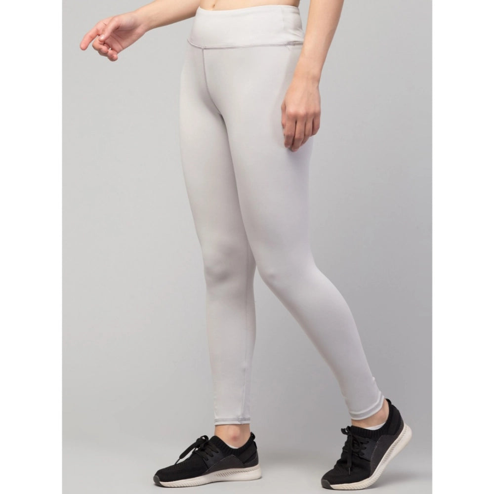 Amfyn Women's Polyester Solid Ankle Length High-Rise Tights (Light Grey)