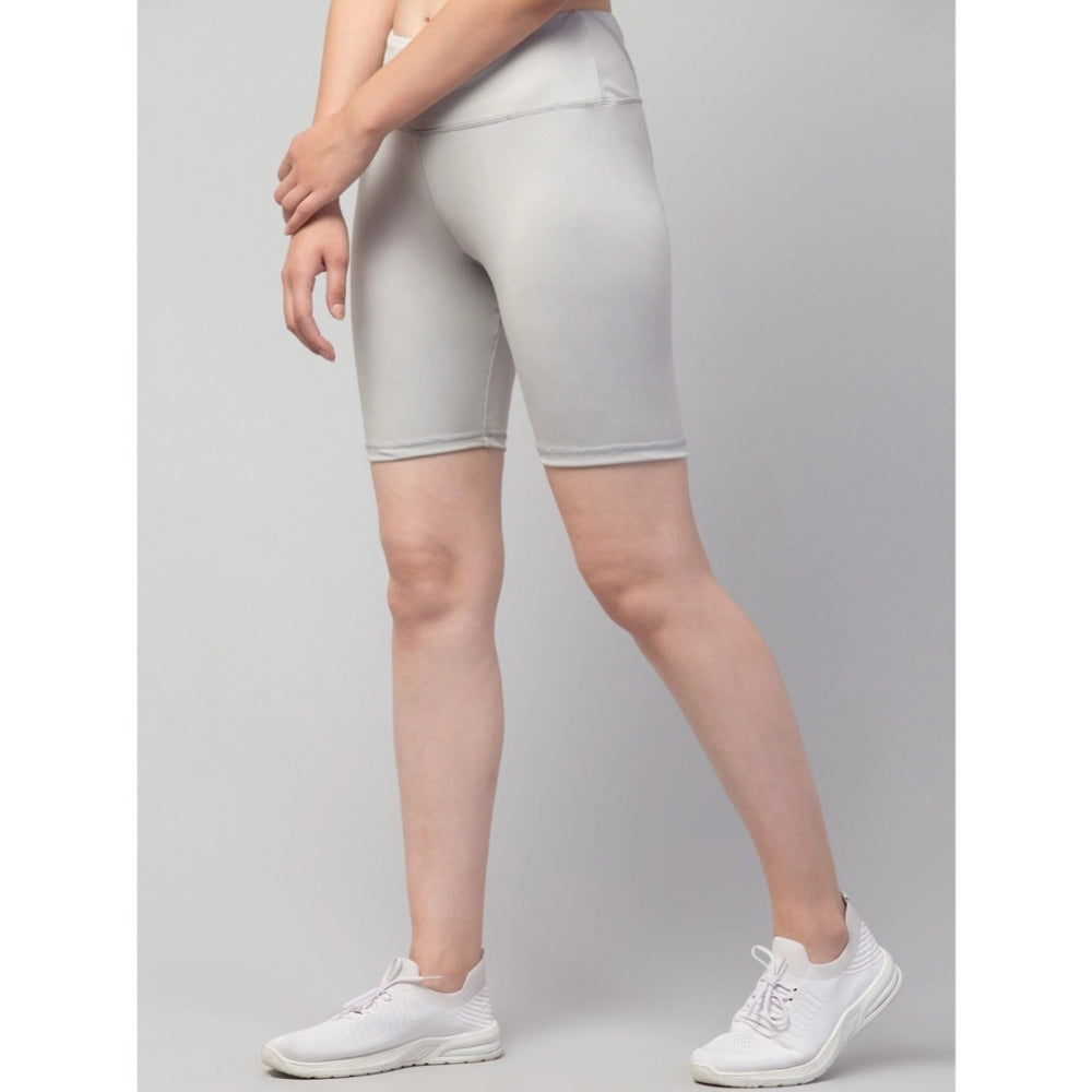 Amfyn Women's Polyester Solid Above Knee High-Rise Shorts (Grey)