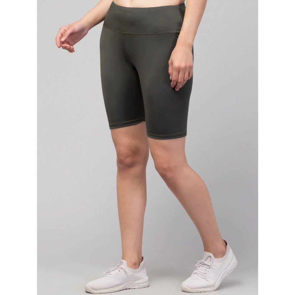 Amfyn Women's Polyester Solid Above Knee High-Rise Shorts (Green)