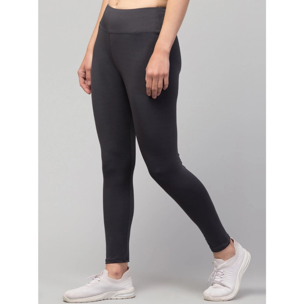 Amfyn Women's Polyester Solid Ankle Length High-Rise Tights (Grey)