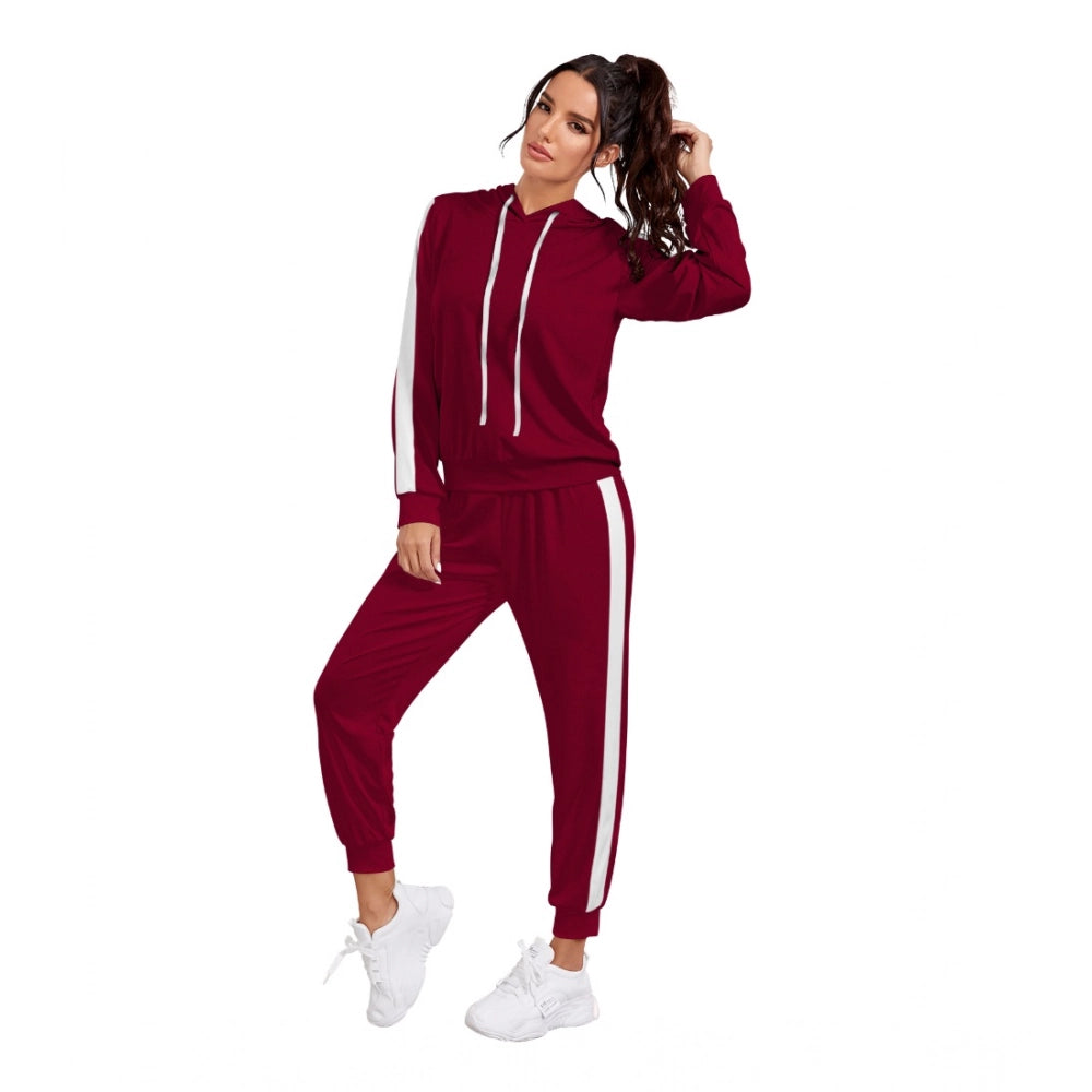 Amfyn Women's Knitting stretchable Solid Hooded Neck Full Sleeve Track Suit (Maroon)