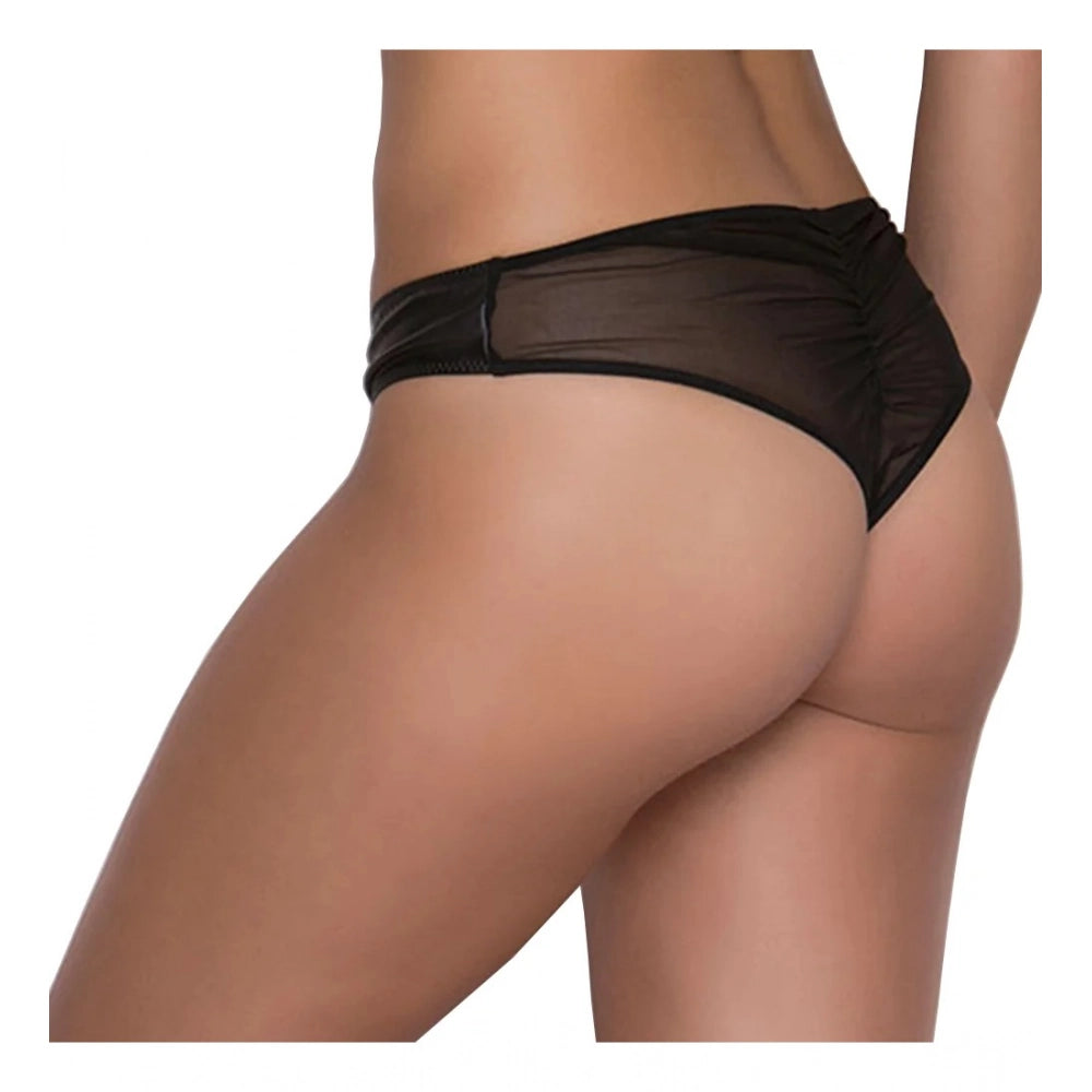 Amfyn Women's Pack Of_2 Polyester Spandex Solid Thong Panty (Black, Free Size: Fit to S, M, L)