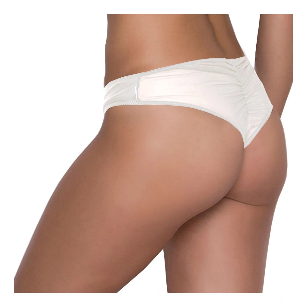 Amfyn Women's Pack Of_2 Polyester Spandex Solid Thong Panty (White, Free Size: Fit to S, M, L)