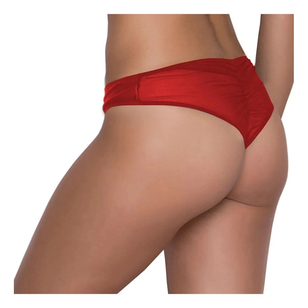 Amfyn Women's Pack Of_2 Polyester Spandex Solid Thong Panty (Red, Free Size: Fit to S, M, L)