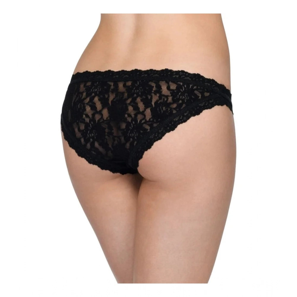 Amfyn Women's Pack Of_2 Nylon Spandex Self Design Brief Panty (Black, Free Size: Fit to S, M, L)
