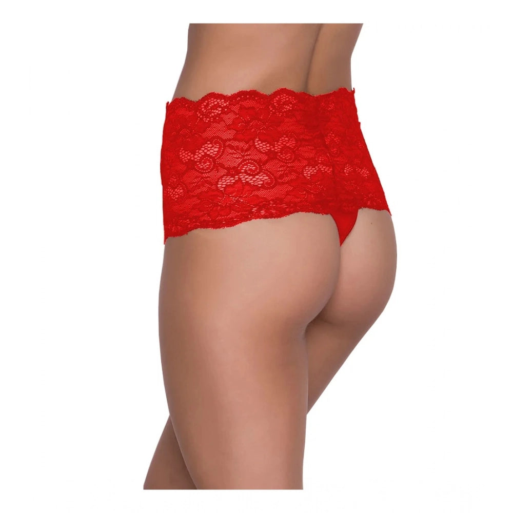 Amfyn Women's Pack Of_2 Nylon Spandex Self Design Thong Panty (Red, Free Size: Fit to S, M, L)