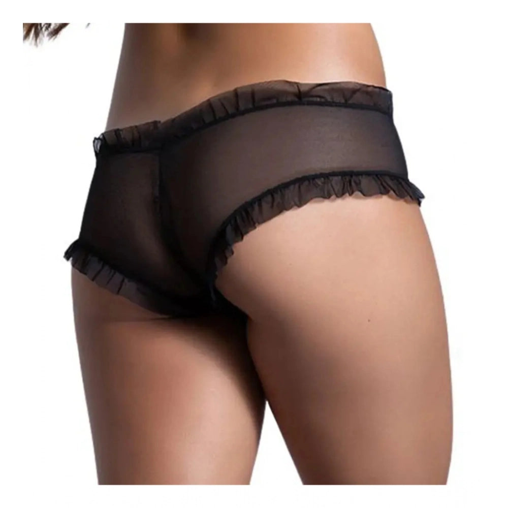 Amfyn Women's Pack Of_2 Nylon Spandex Self Design Boyshorts Panty (Black, Free Size: Fit to S, M, L)